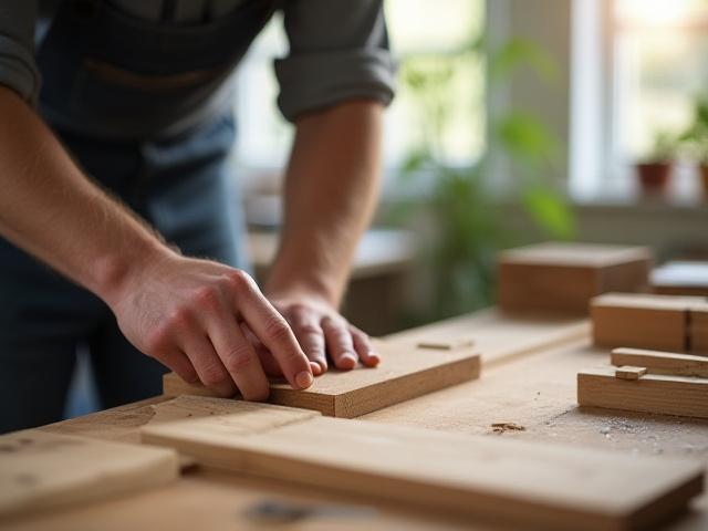 En person jobber konsentrert med trearbeid